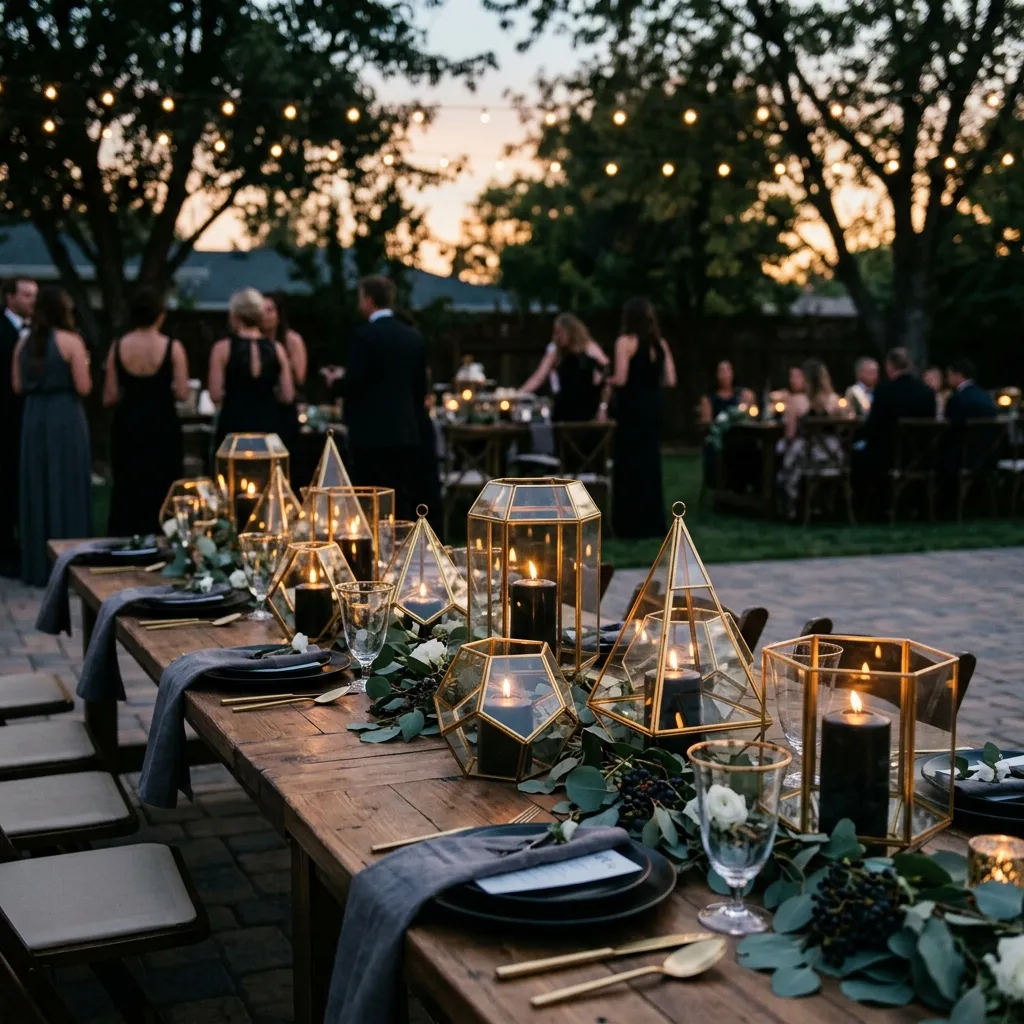 Geometric Gold Lanterns with Black Candles