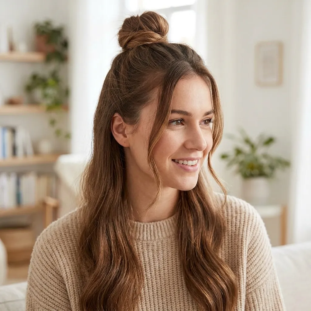 Half-Up Top Knot with Face-Framing Tendrils