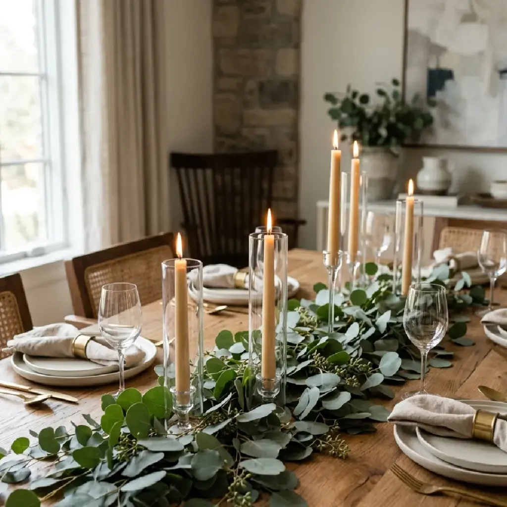 Layered Taper Candles and Eucalyptus Runners