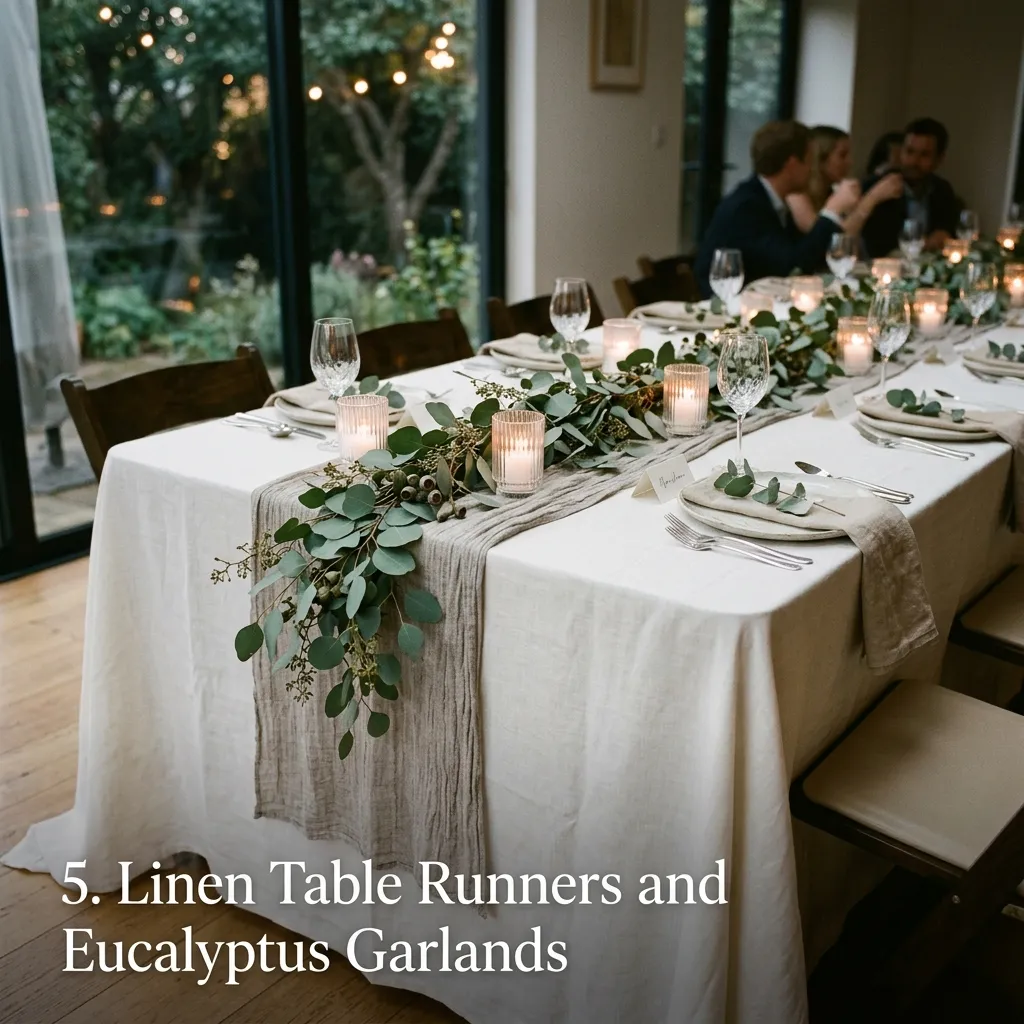 Linen Table Runners and Eucalyptus Garlands