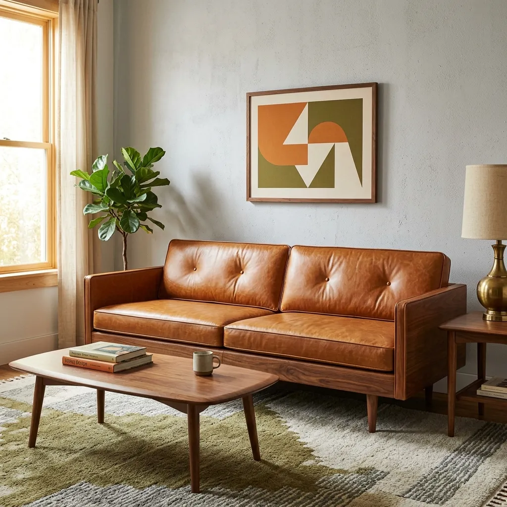 Mid-Century Modern Walnut and Leather