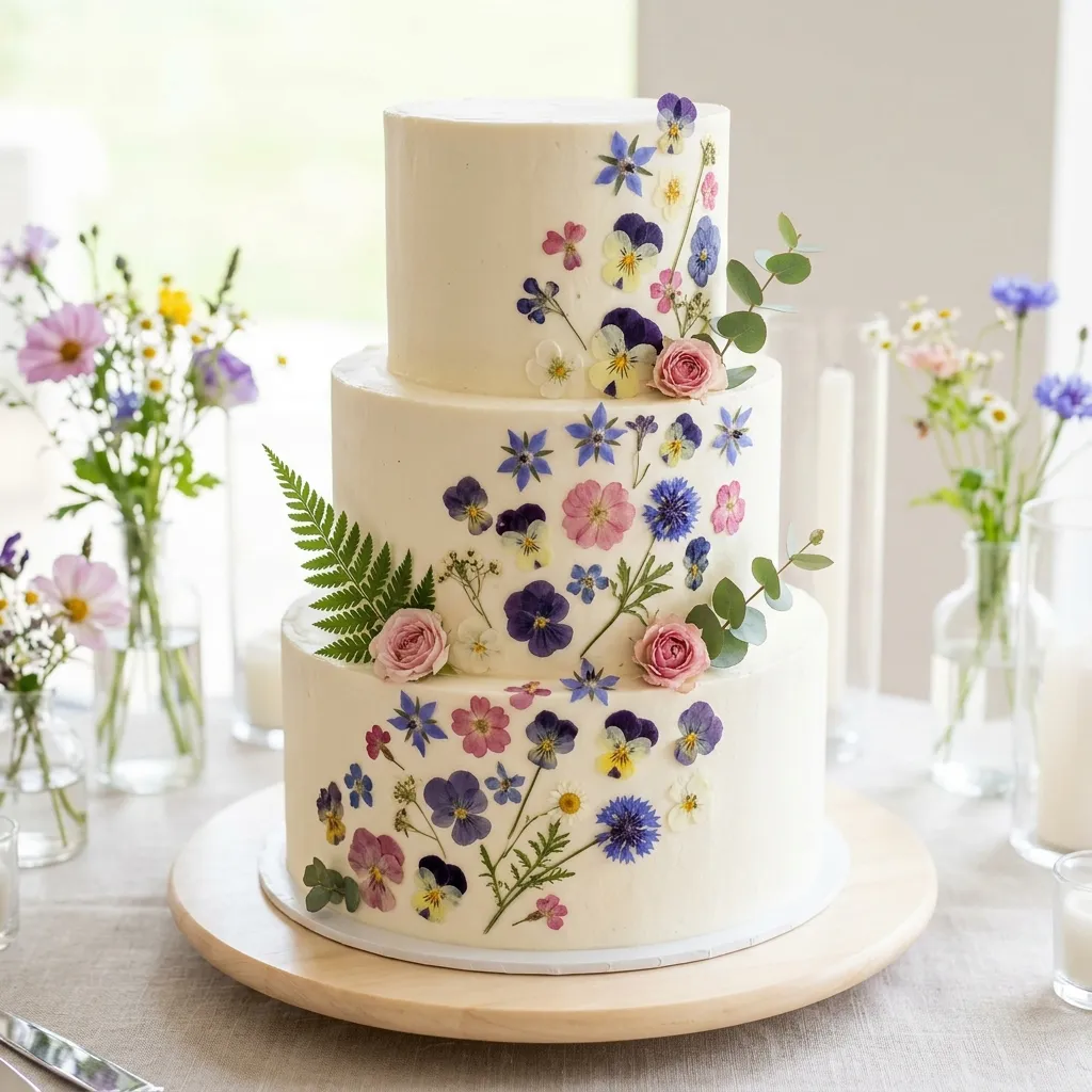 Modern Pressed-Flower Cake Designs
