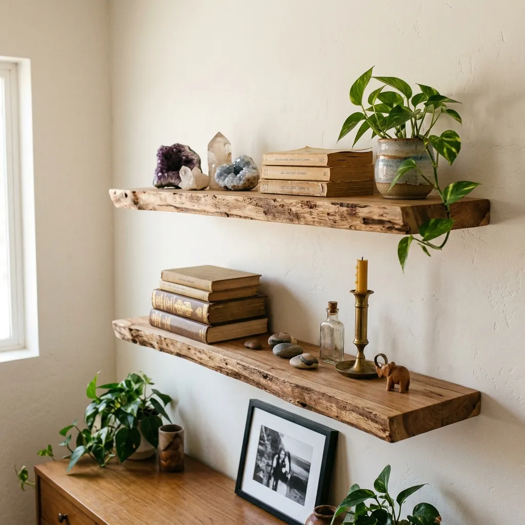 Raw Wood Floating Shelves