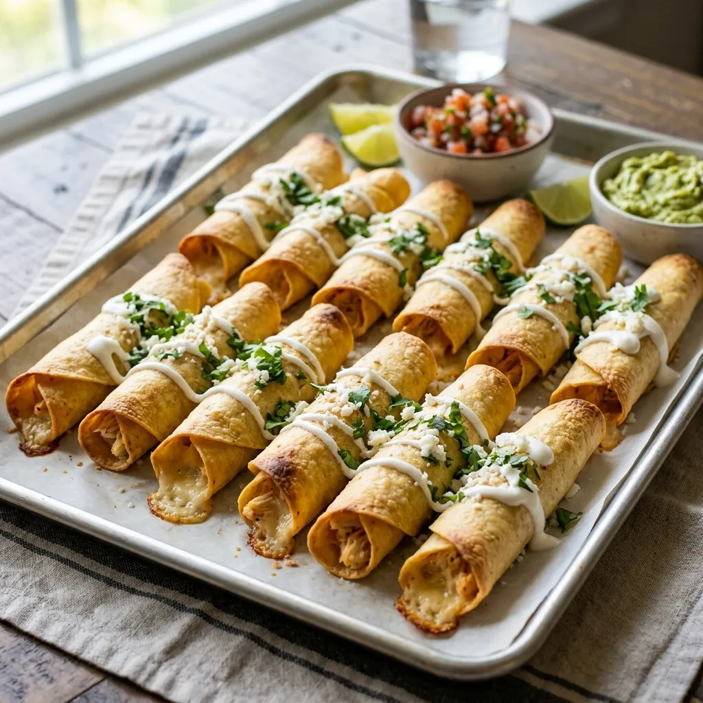 Sheet Pan Baked Chicken and Cheese Taquitos