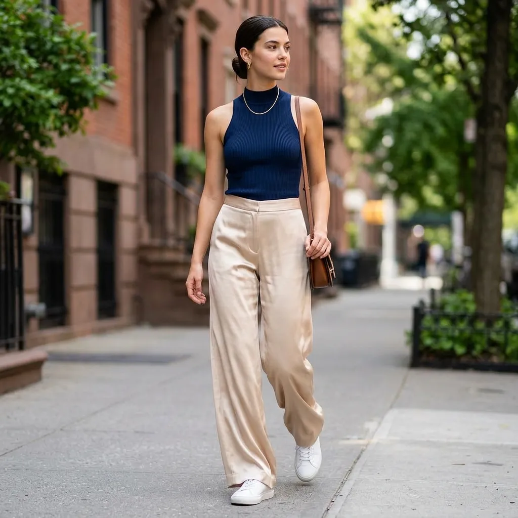 Silk Wide-Leg Pants and a Minimalist Tank