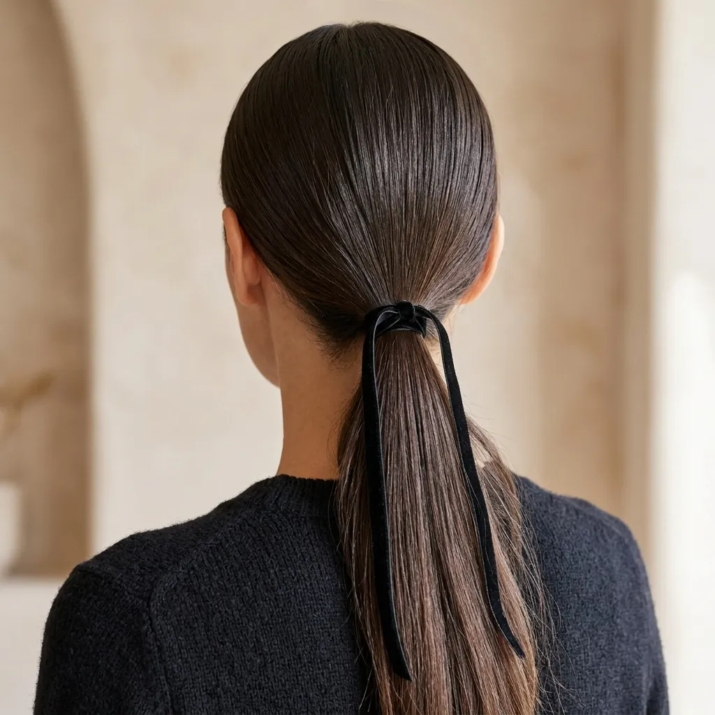 Sleek Low Pony with an Aesthetic Ribbon