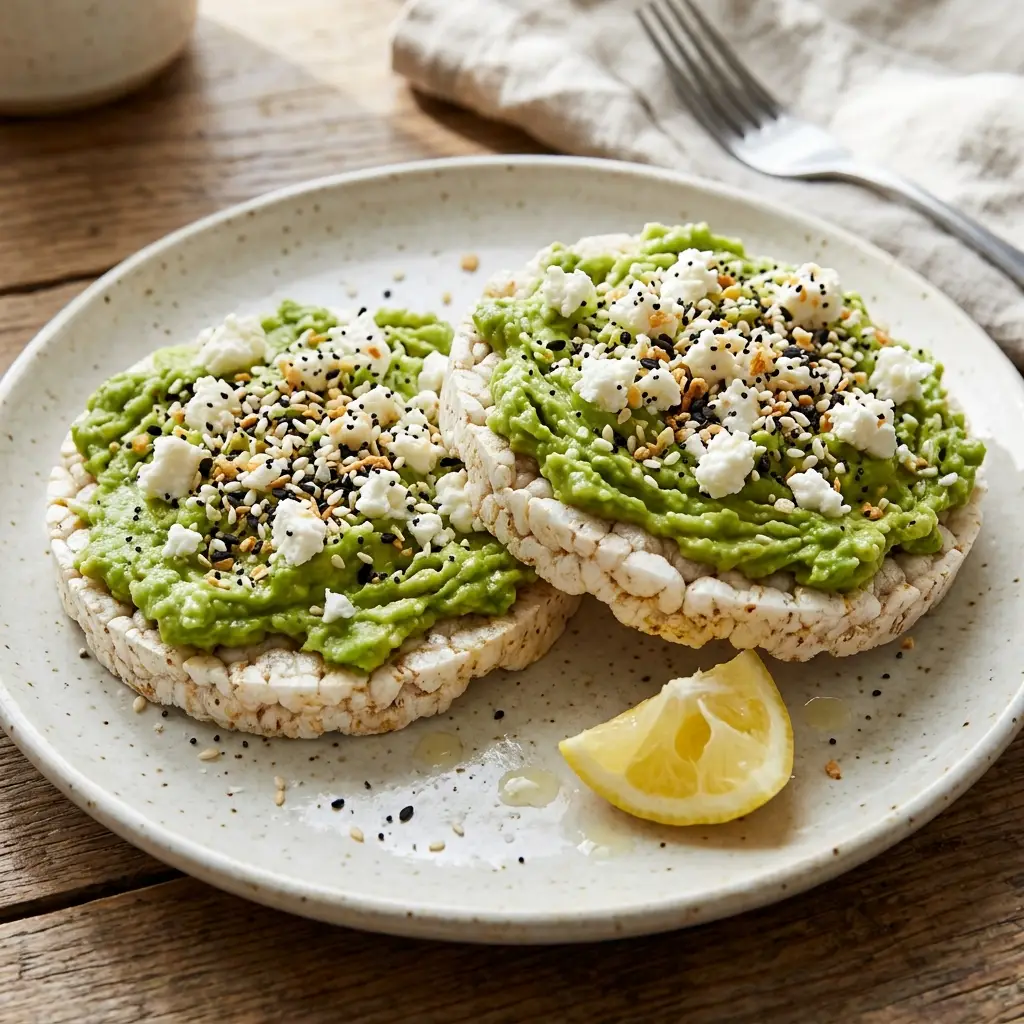 Smashed Avocado and Feta Rice Cakes