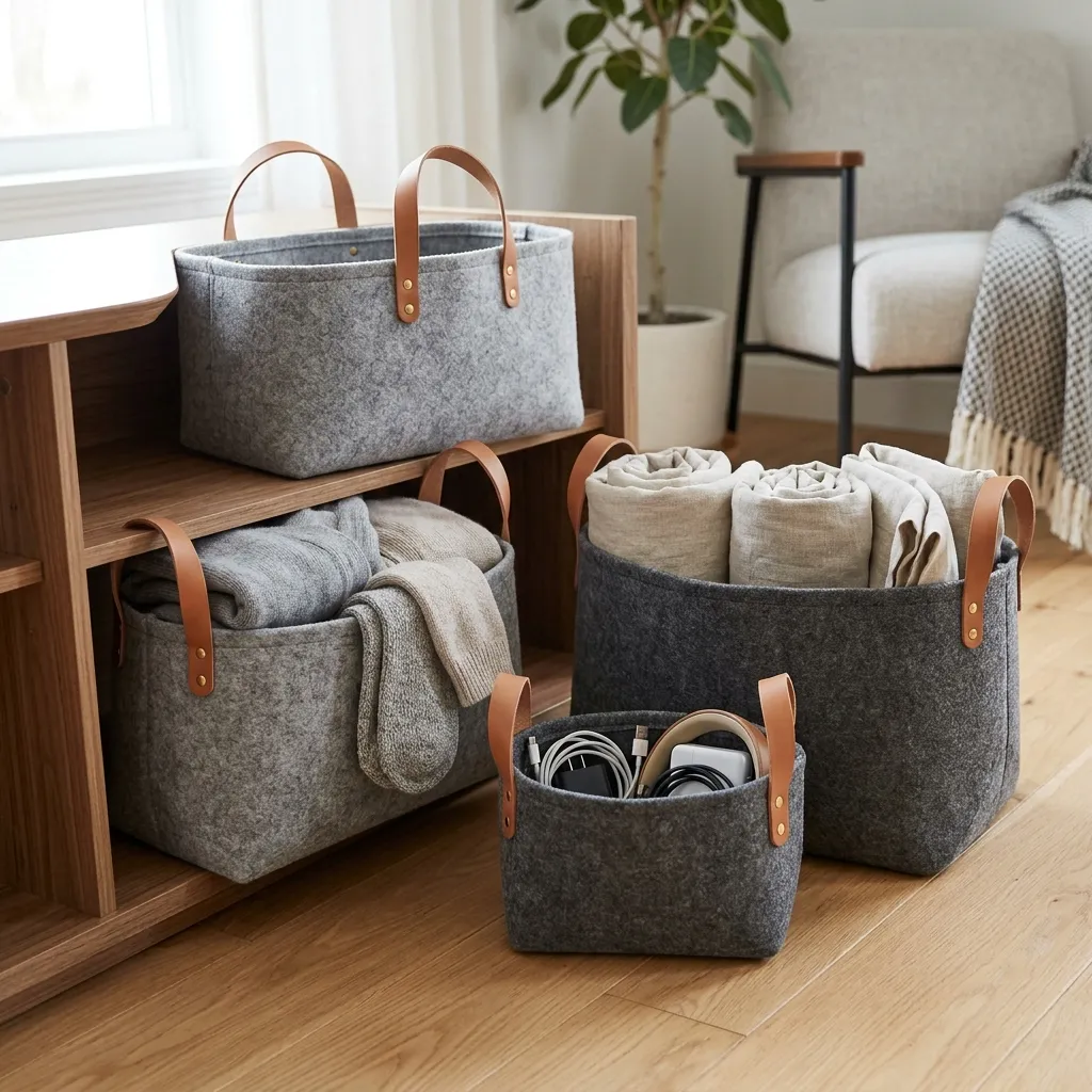 Soft Felt Storage Pouches with Handles