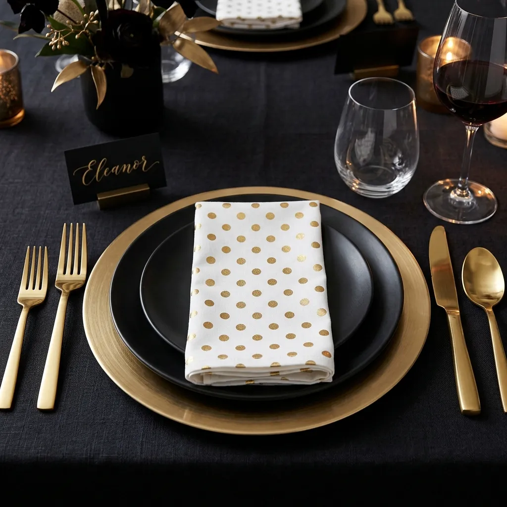 Sophisticated Gold Polka Dot Table Settings