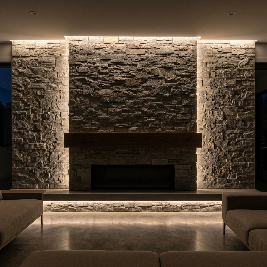 Stone Veneer and Built-In Lighting