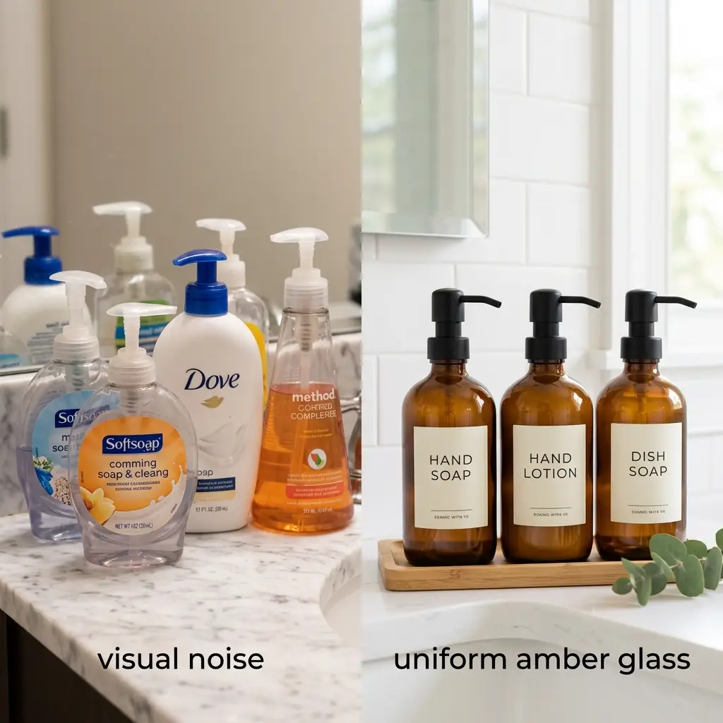 Uniform Amber Glass Dispenser Bottles