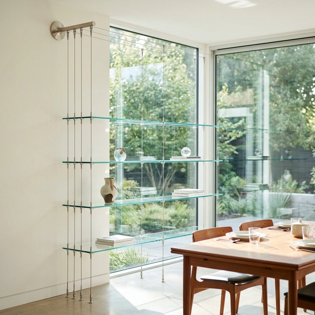 . Suspended Glass Tension Shelving