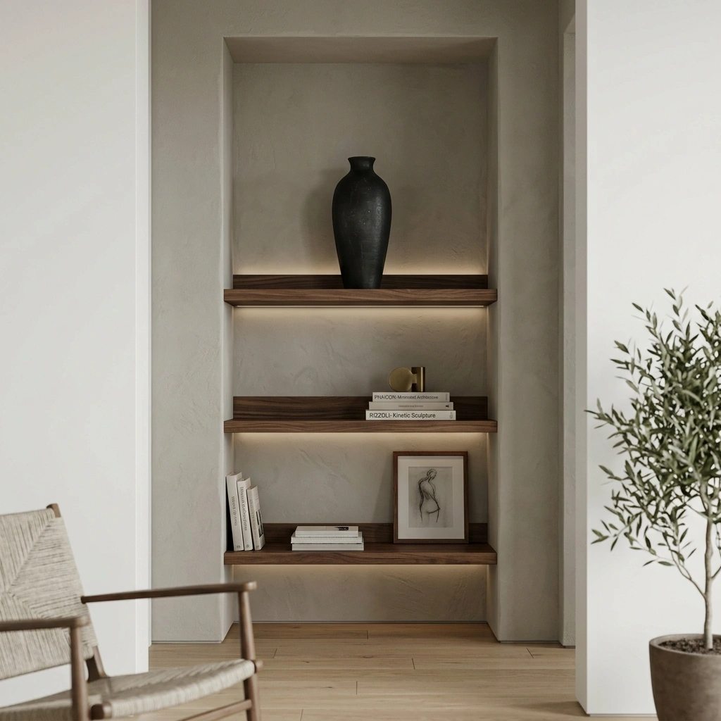 The Gallery Alcove: Recessed Walnut Wall Niches